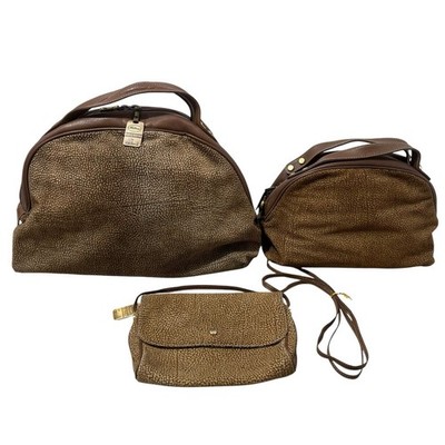 Vintage Borbonese OP Suede Bag Set 3pcs Brown Redwall Italy Boston Handbag Pouch