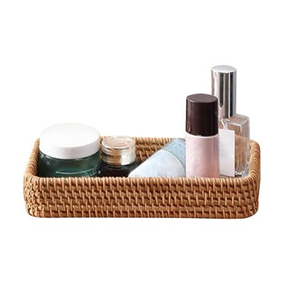 8in Rattan Bathroom Vanity Tray, Vintage Storage Basket Bin Toilet Paper Bask...