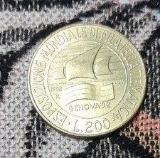 200 Lire Anno 1992 Repubblica Italiana Esposizione Mondiale Filatelia Tematica