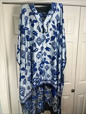 L XL muumuu Kaftan Oscar de la Renta Light & Royal Blue Floral V-Neck Tunic gown