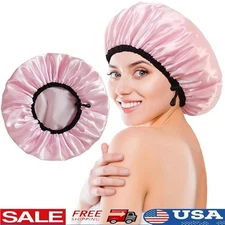 Adjustable Waterproof Shower Cap Reusable Satin Long Hair Travel Gym Yoga New