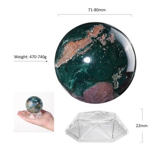 Natural Ocean Jasper Crystal Ball with Acrylic Stand, 71-80 mm Feng Shui Divi... - Picture 2 of 7