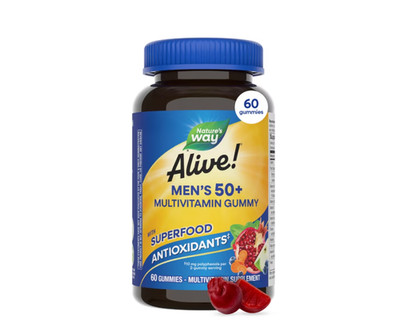 2 PACK Nature s Way Alive! Men s 50+ Gummy Multivitamin, High Potency,90 Gummies
