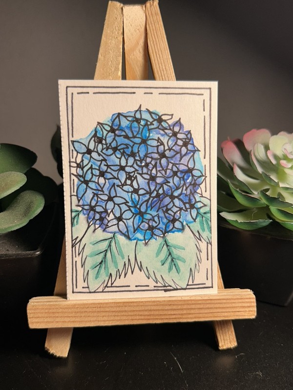 ACEO Original Painting "Blue Hydrangea" ATC by Kayli Myers mockryann 