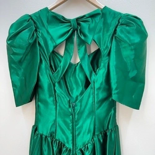 Alfred Angelo Emerald Green Dress Sz XS Satin 80s Christmas Cottage Coquette - Image 3 of 4