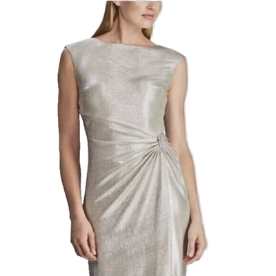 Lauren Ralph Lauren Champagne Silver Wrap Dress w/ Leg Slit, Size 14, NWT |  eBay