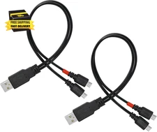 12 Inch Micro USB Splitter Cable USB 2.0 Type a Male to Dual Micro USB Male Y Da