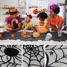 Halloween Table Runner Black Lace Spider Web 18x72 Inch Party Decor