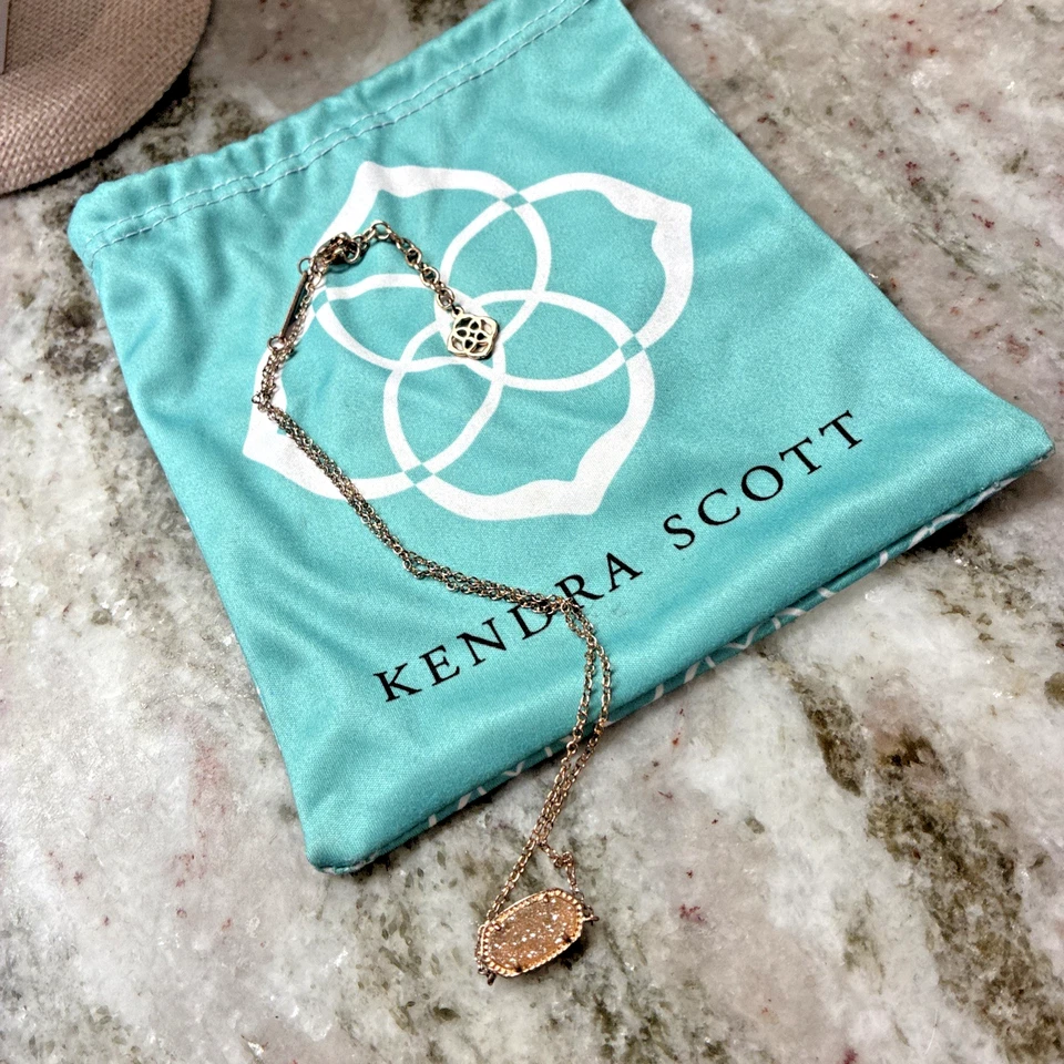 Kendra Scott Elisa Vermeil Pendant Iridescent Drusy Gold Tone Necklace w/Bag L4 - Image 3 of 4