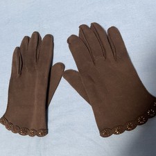 Vintage Crescendoe Brown Leather Beaded Trim Gloves Sz 7  932 