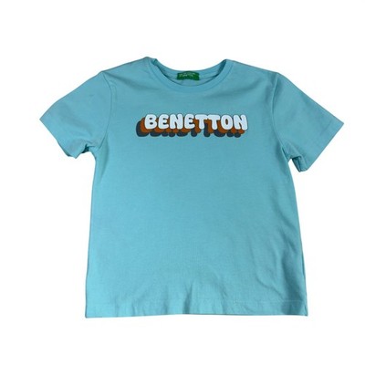 United Colors of Benetton Kids Aqua Blue Graphic Logo T-Shirt Size 4-5Y 110cm