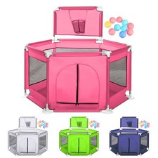 Foldable Baby Playpen Toddler Kid Safety Gate Slide Fence Set with Ball Hoop