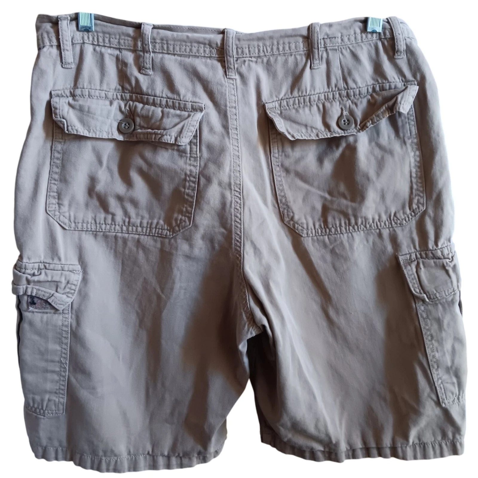 Vintage Bugle Boy Cargo Shorts Medium 34 Beige Cotton With Pockets Y2K