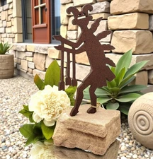 Humpback Yei Metal Sculpture Rock Art Rust Patina Figurine Southwest USA 6"