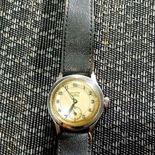 Invicta Incabloc Vintage 1940s Swiss Manual 17J Steel Black Leather Watch