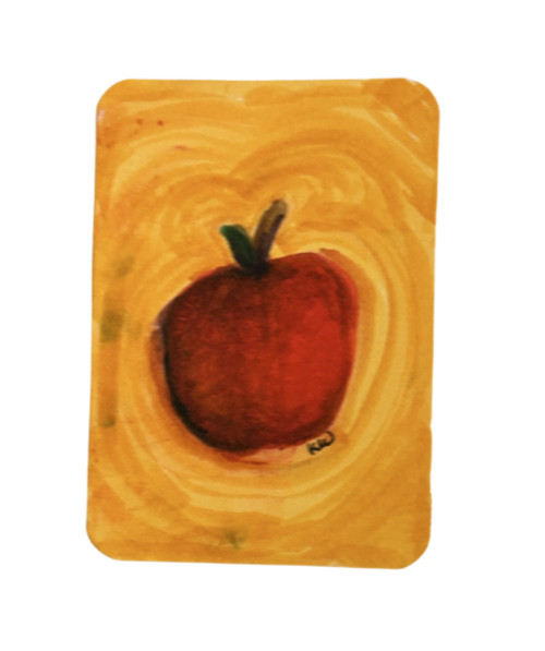 ACEO Original Art Apple Art Teacher Orange and Red Fruit OOAK by Kazzerit