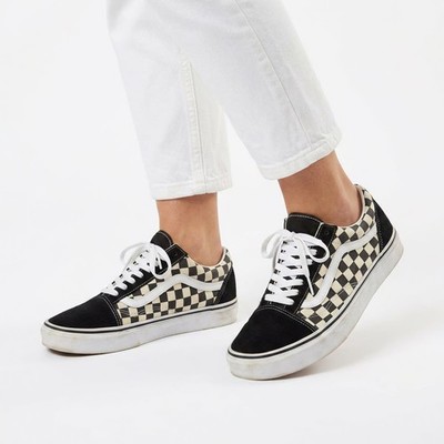 Vans Old Skool Sneakers Unisex M8/W9.5 Black White Check Round Toe Skate Shoes