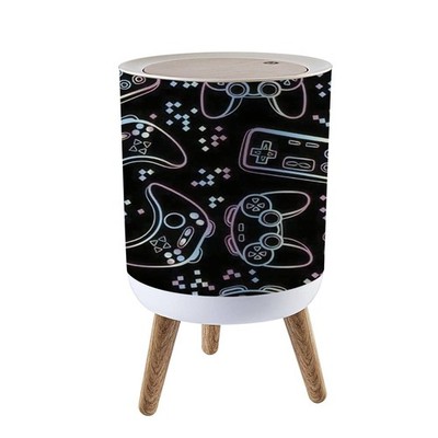 Trash Can with Lid Seamless Abstract in Pixel Game Style with Dice Words for Boy