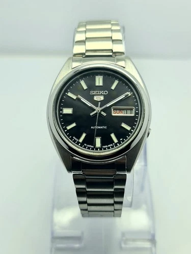 Vintage Seiko 5 Automatic SNXS Day/Date Black Dial Japanese Men wrist Watch
