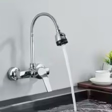 Chrome Wall Mounted Dual Hole Kitchen Faucet Lead Free Hot Cold Water Mixer Tap