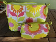 2 x CLINIQUE - FLORAL COSMETIC MAKEUP PURSE TRAVEL HAND CANVAS BAG POUCH