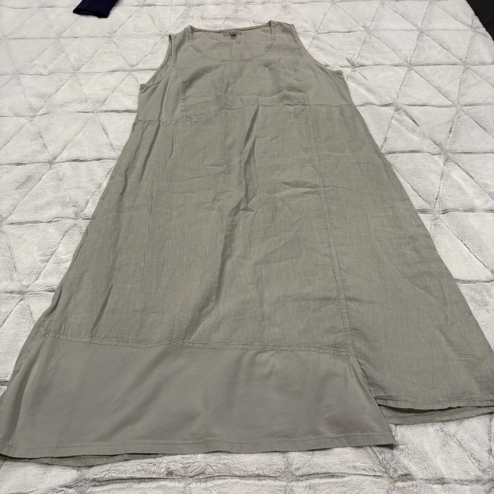 Maxi Vestido Lino Sin Mangas Lagenlook Capa Terroso Arte para Usar Grande Largo Foto 4 de 4