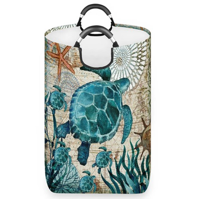 #ad Vintage Ocean Sea Turtle Large Laundry Basket Beach Decor Laundry Hamper Bag ... $22.20