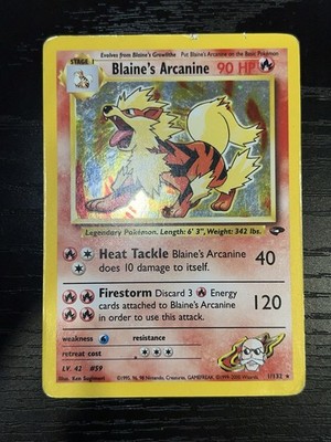 Blaine's Arcanine Holo Rare Gym Challenge 001/132 DMG Pokemon Card Vintage WOTC