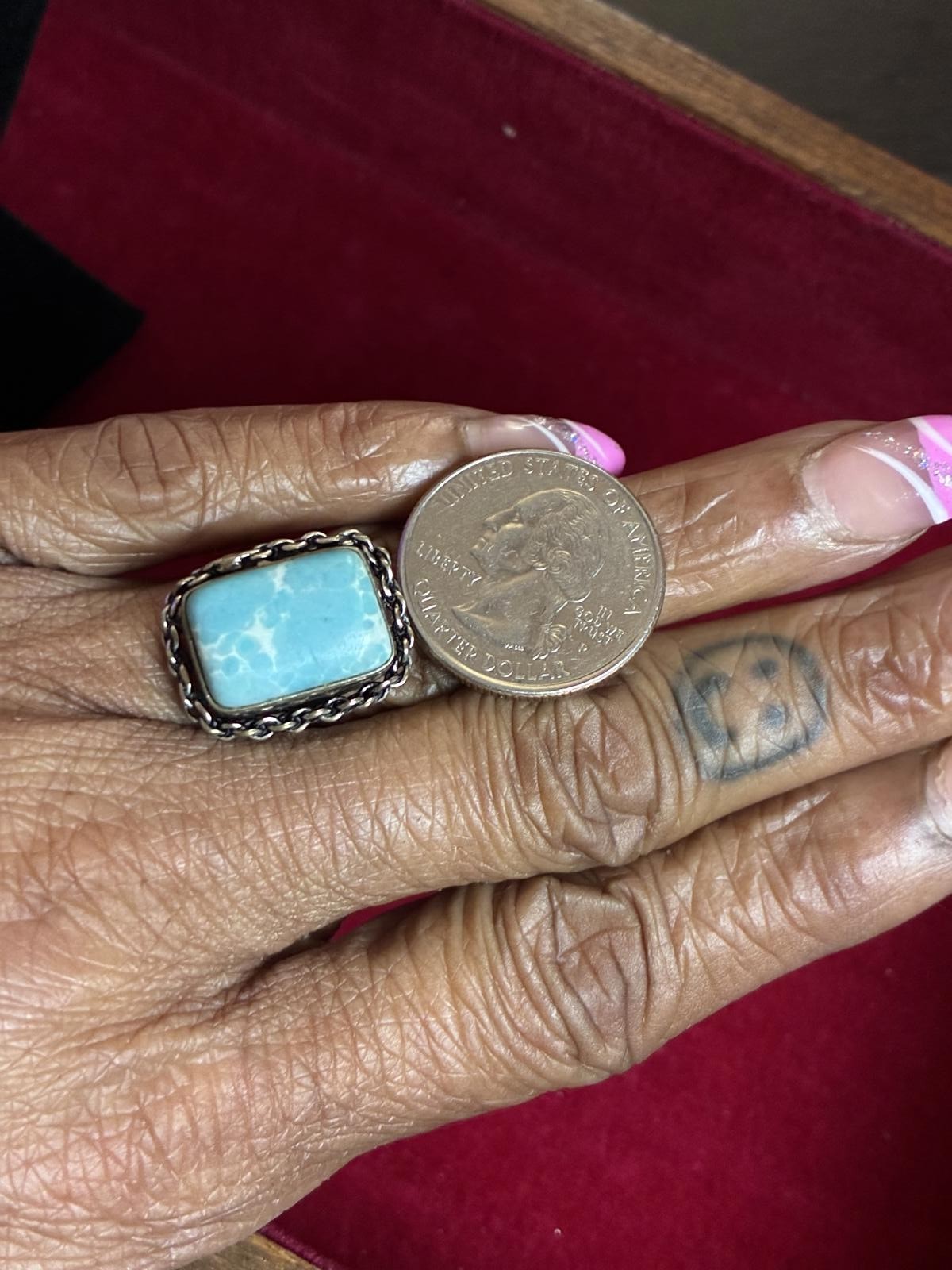 Rectangular Larimar Gemstone Silver Plated Ring S… - image 4