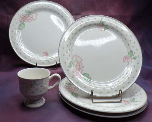 Sango Rose Chintz 1 Round Chop Plate 3 Dinner Plates - Picture 13 of 13