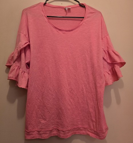 Est. 1946 Woman's Short Layered Ruffle Sleeve Pink Shirt; Size Large