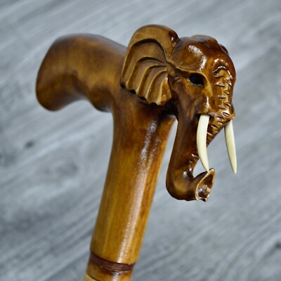 Cane Walking Stick Wooden carved Handmade - Elephant