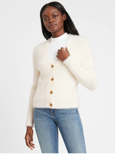 fuzzy cropped cardigan sweater