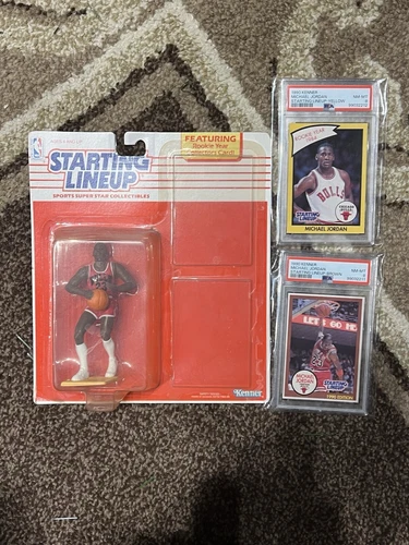 1990 Kenner Starting Lineup Michael Jordan PSA 8 Brown & Yellow & Figure In Box