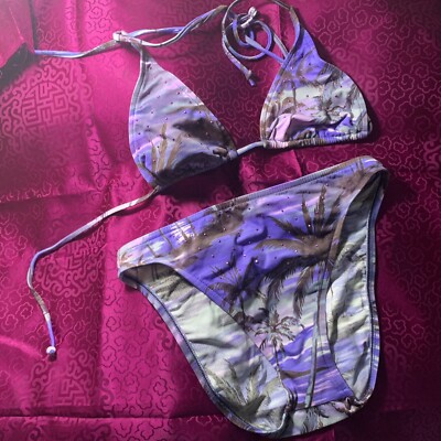 Vintage BECCA tropics at dusk palm tree silhouette purple bejeweled bikini set s