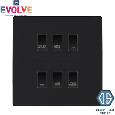 BG Evolve Matt Schwarz Custom Appliance Grid Switch 6 Gang Schraubenlos