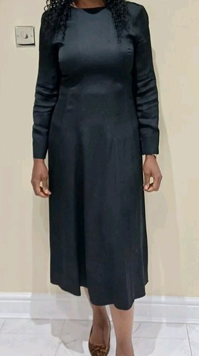 JAEGER Satin Crepe Round Neck Midi Column Dress Size 18 BLACK RRP £135 - Picture 8 of 11