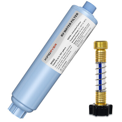 RV Water Filter  w/ Flexible Hose Protector GAC & KDF Filtration for Fresh Drink