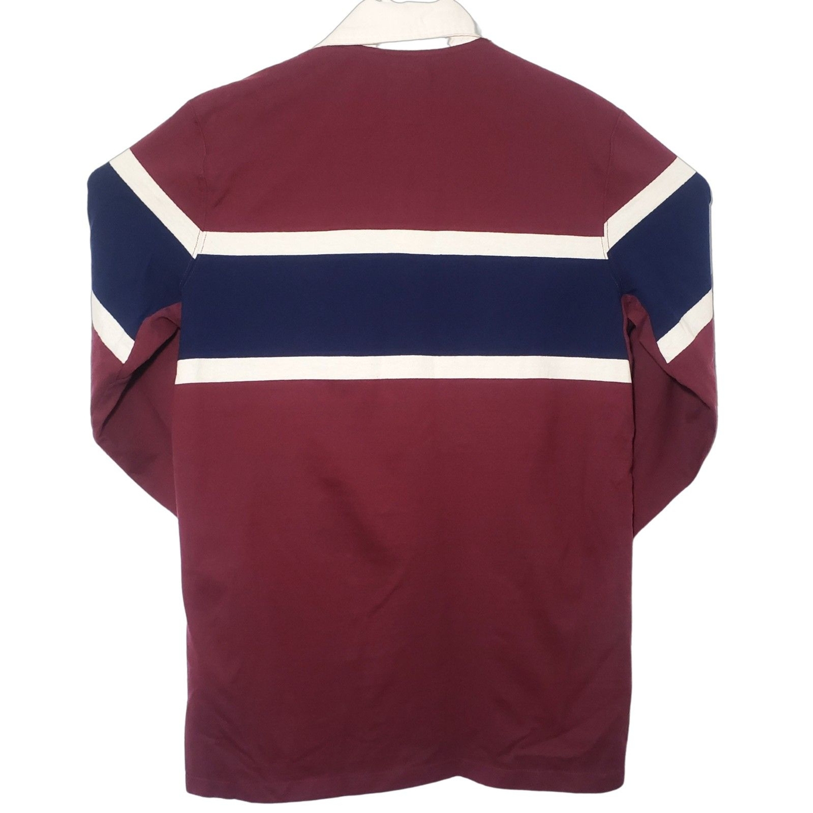 Vintage Lands' End Polo Rugby Shirt Mens Medium Cotton Burgundy & Navy