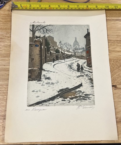 Paris Montmartre rue Ravingnan By H Tourneur France 9 3/4 “ x 13” - 第 1/4 張圖片