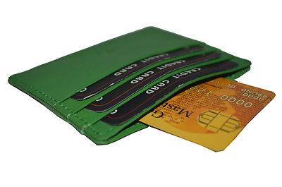 SINGLE PIECE GREEN CREDIT CARD HOLDER WITH MIDDLE POCKET GENUINE LEATHER