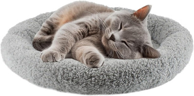 Cat Bed for Indoor Cats, Small Cat Bed Curl Sleep Cushion with Raised Pillow Aro