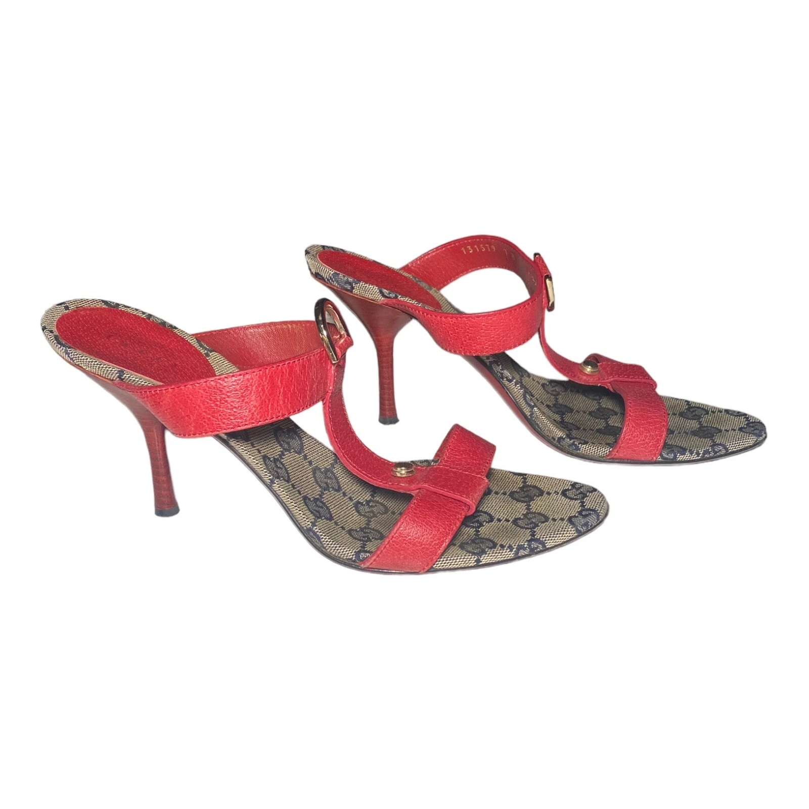 CHAUSSURES GUCCI   Gucci cuir rouge monogramme noir guérit   131579 taille 7B