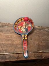 Vtg Tin Lithograph US Metal Toy Mfg Party Noise Clapper Mardi Gras, Used