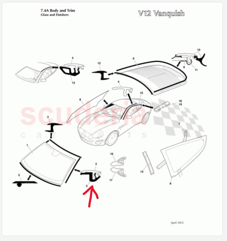 Aston Martin 2001-2007 VanQuish MLDG ASY W/SHD SD LH Part # 1R12-760153-AE New