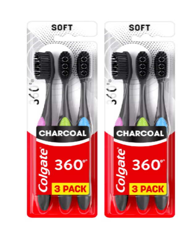Colgate 360 Charcoal Toothbrush Soft 3ct 2 Pack