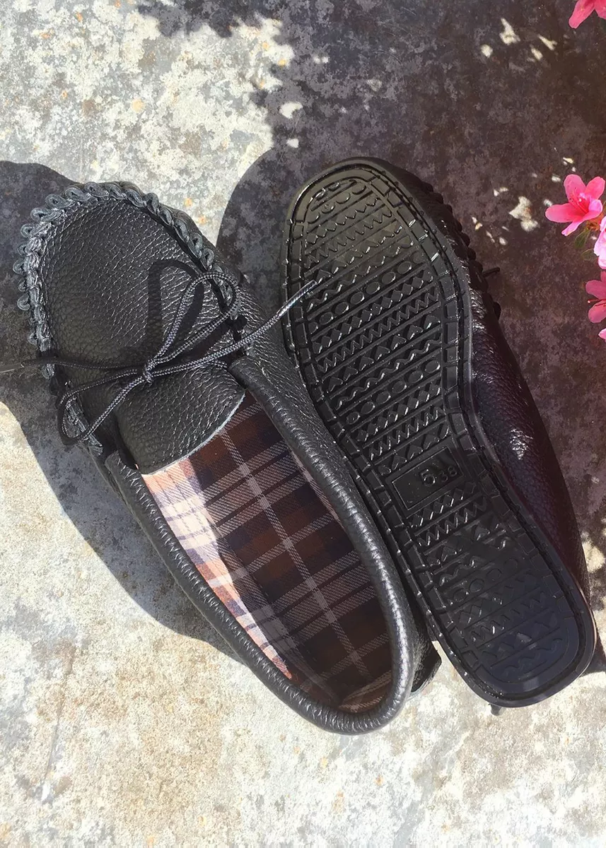 Men s Women s Leather Premium Cotton Lined Moccasin Slippers Hard