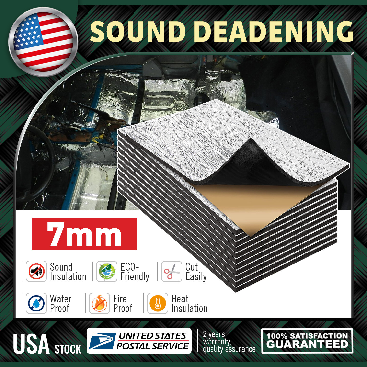 1.08Sqft Firewall Sound Deadener car Roof Heat Shield Insulation Deadening Mat
