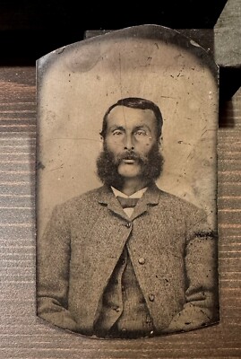 1870s Tintype of Odd Man with Extra Mutton Chops Supposedly a Post Mortem?