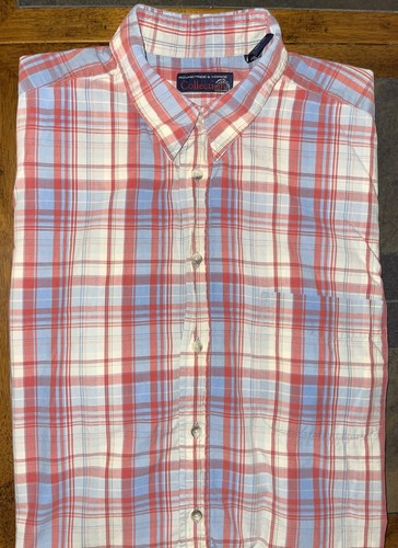 Mens Roundtree & Yorke Short Sleeve Plaid Button Front Shirt Size Large - EUC